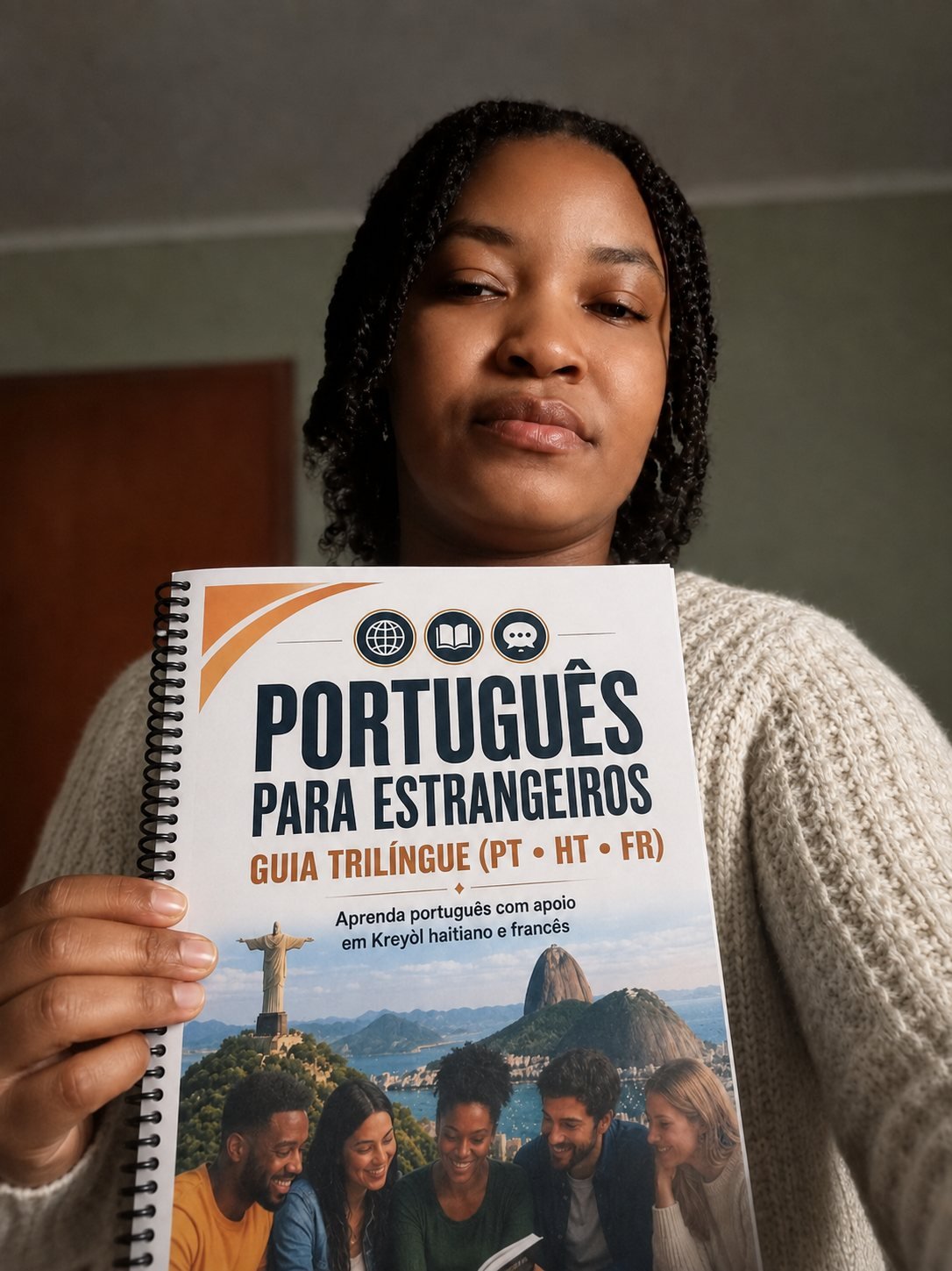 Aluno com o livro Português para Estrangeiros